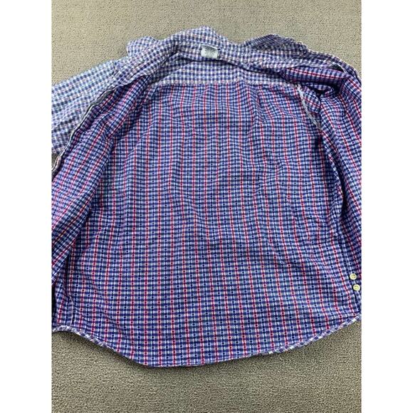 Vintage Cascade Blues Shirt M Blue White Gingham Red X Short Sleeve Button Down - Picture 7 of 8
